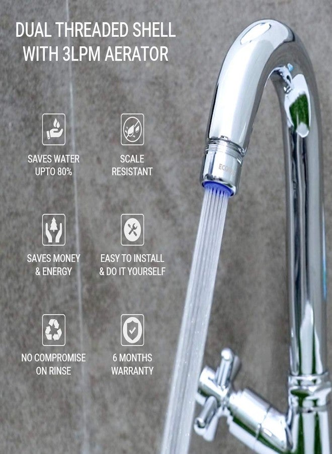 ECO365 Kitchen Tap 3 LPM Dual Threaded Shell Aerator | Water Saving Faucet Nozzle | Fits Inner (24mm) & Outer (22mm) Taps | Eco-Friendly, Anti-Splash, Rust Resistant - (Pack of 3) - Image 3