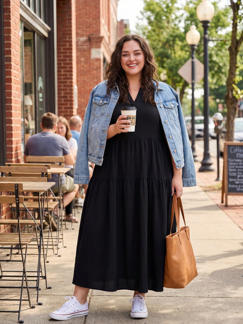 OLRIK Womens Black Maxi Dress Plus Size Casual Lightweight Loose Short Sleeve Dress with Pockets Summer Beach Vacation Black-1X - Image 3