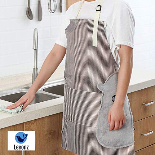 Leeonz Womens Aprons with Pockets Durable Aprons for Chefs with Pocket and Hands Wiping Quilt, Coffee (Brown(Khakhi), Set of 1 PCS) - Image 2