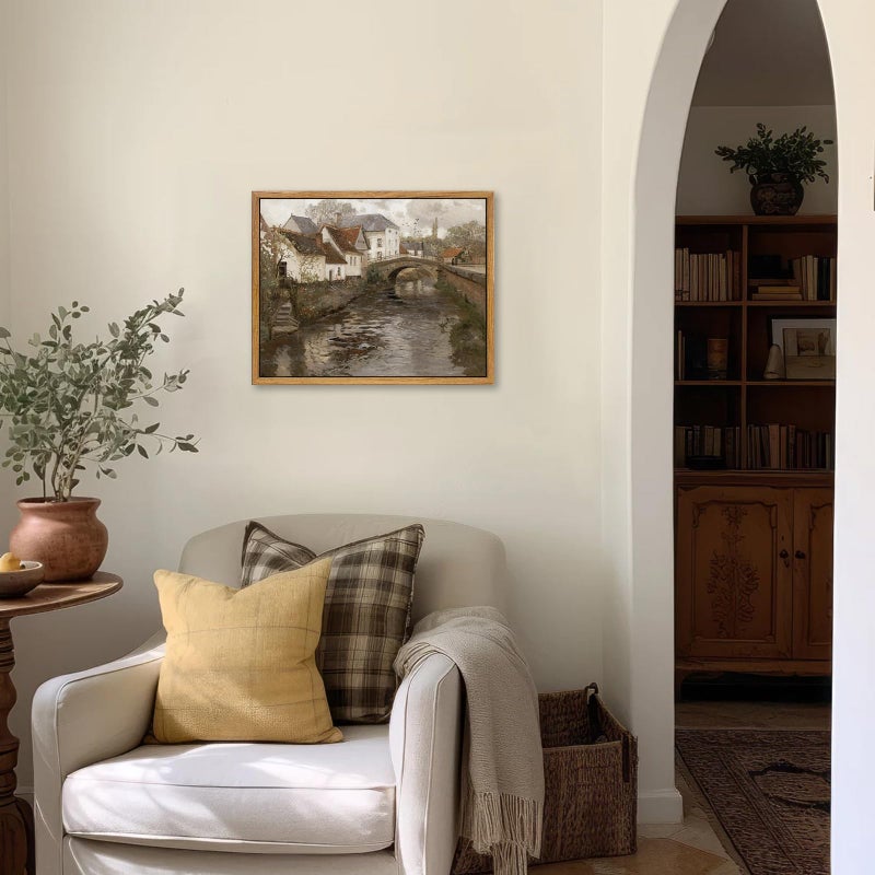 KBKBART Vintage Wall Art  Retro European Village Country Framed Canvas Art Prints Painting Farmhouse Decor  Rustic Impressionism Scenic Landscape Wall Decor for Bathroom  Bedroom Living Room  Vintage - Image 4