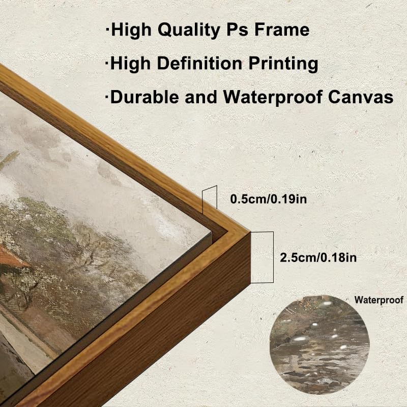 KBKBART Vintage Wall Art  Retro European Village Country Framed Canvas Art Prints Painting Farmhouse Decor  Rustic Impressionism Scenic Landscape Wall Decor for Bathroom  Bedroom Living Room  Vintage - Image 3