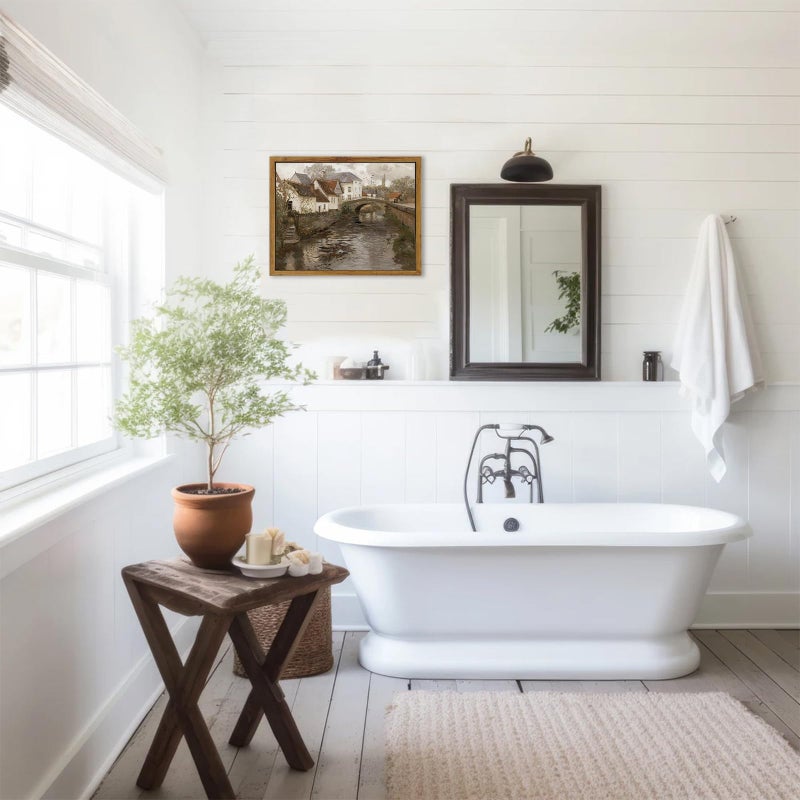 KBKBART Vintage Wall Art  Retro European Village Country Framed Canvas Art Prints Painting Farmhouse Decor  Rustic Impressionism Scenic Landscape Wall Decor for Bathroom  Bedroom Living Room  Vintage - Image 5