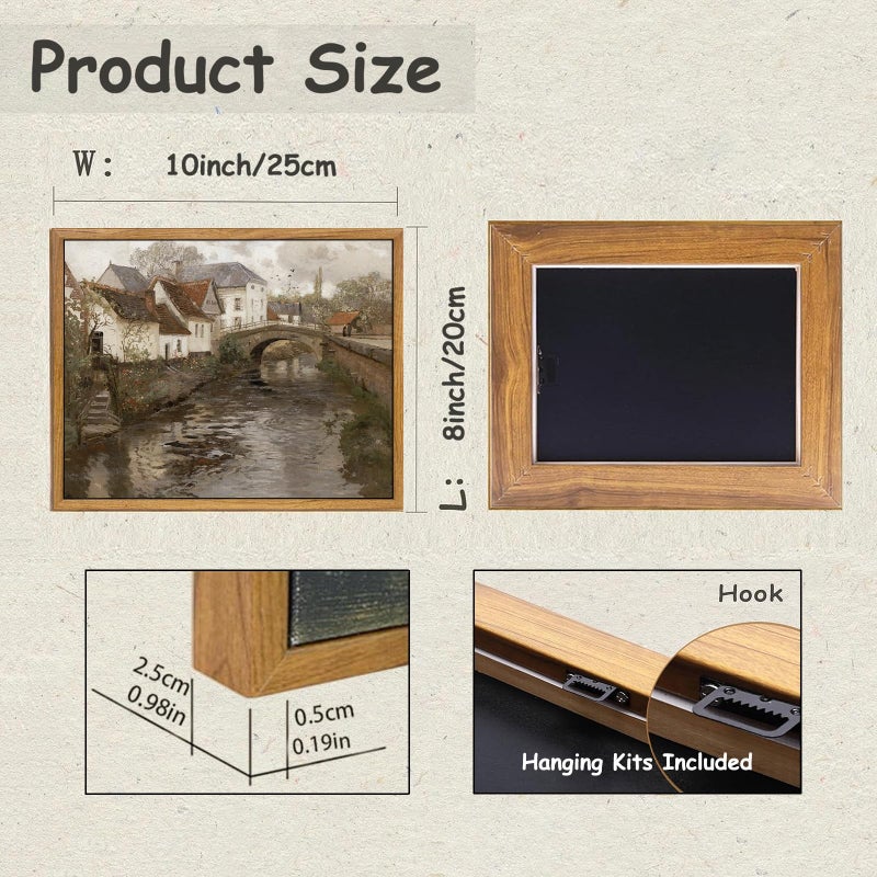 KBKBART Vintage Wall Art  Retro European Village Country Framed Canvas Art Prints Painting Farmhouse Decor  Rustic Impressionism Scenic Landscape Wall Decor for Bathroom  Bedroom Living Room  Vintage - Image 2