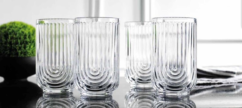 Glaver's Drinking Glasses Set of 8. 17oz Vintage Drinking Cups. Ripple Cocktail Glasses, Ribbed Drinking Highball Glass Cups. Arch Designed Art Deco Glassware for Water Juice Coffee. Package may Vary - Image 5