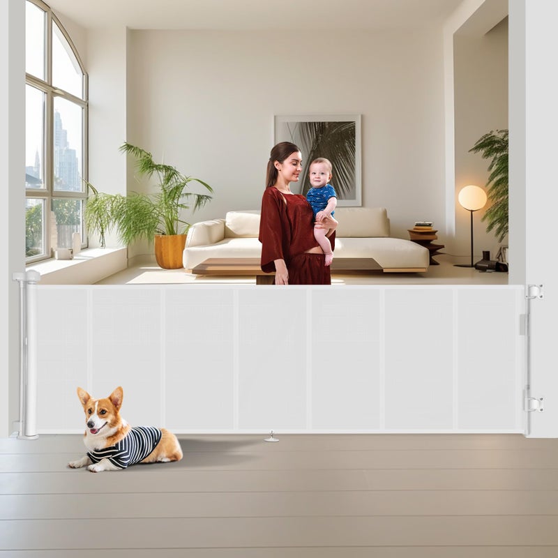 Upgraded 150 inch Retractable Baby Gates Extra Wide with Reinforced Strip Design to Prevent Crawling Through 34 Tall 12 FT Wide Retractable Dog Gate Retractable Gate for IndoorOutdoor