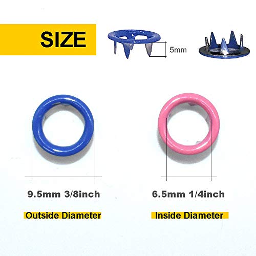 Renashed 200 Set Snap Fastener Tool 10 Colors Solid &Hollow Mixed Diameter 9.5mm Metal Eyelets Shoes Clothes Crafts with Heavy-Duty Pliers - Image 3