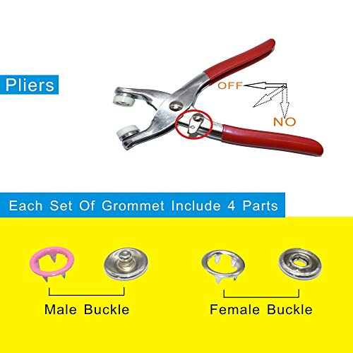 Renashed 200 Set Snap Fastener Tool 10 Colors Solid &Hollow Mixed Diameter 9.5mm Metal Eyelets Shoes Clothes Crafts with Heavy-Duty Pliers - Image 4