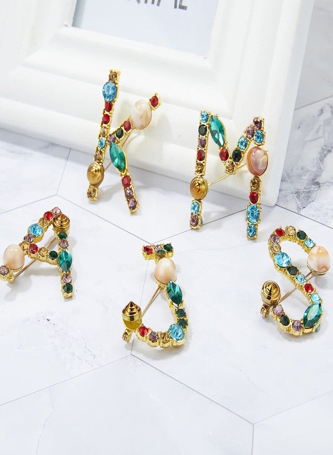 RINHOO Crystal Pearl Initial Brooch Gold Plated Enamel Colorful Letter Alphabet Breastpin Pin Jewelry for GIFTS (Gold J) - Image 3