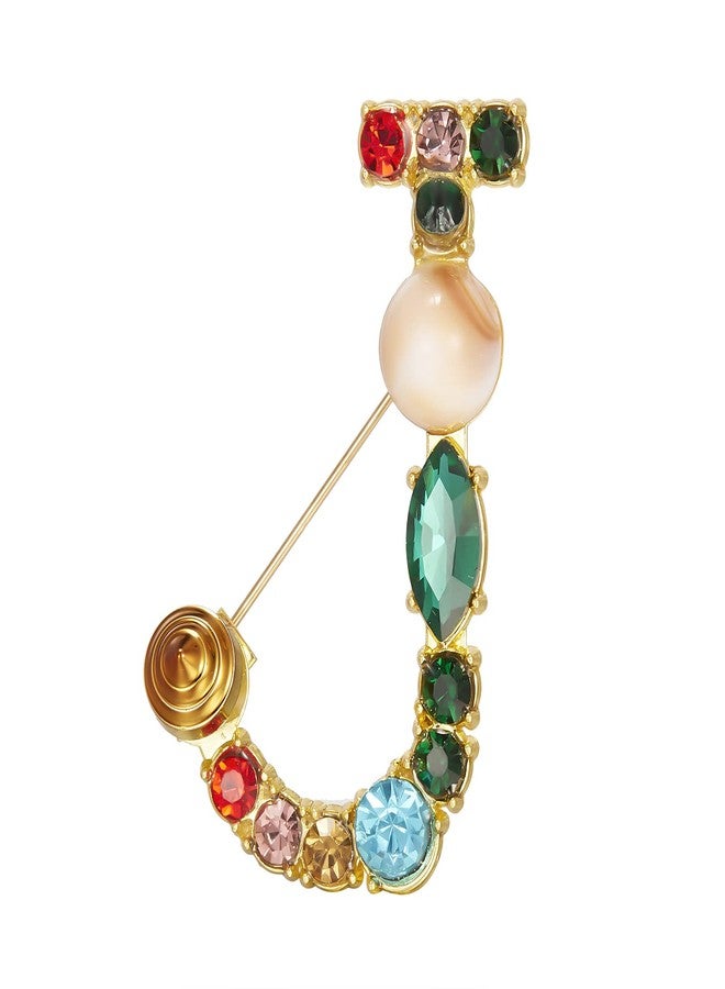 RINHOO Crystal Pearl Initial Brooch Gold Plated Enamel Colorful Letter Alphabet Breastpin Pin Jewelry for GIFTS (Gold J) - Image 1