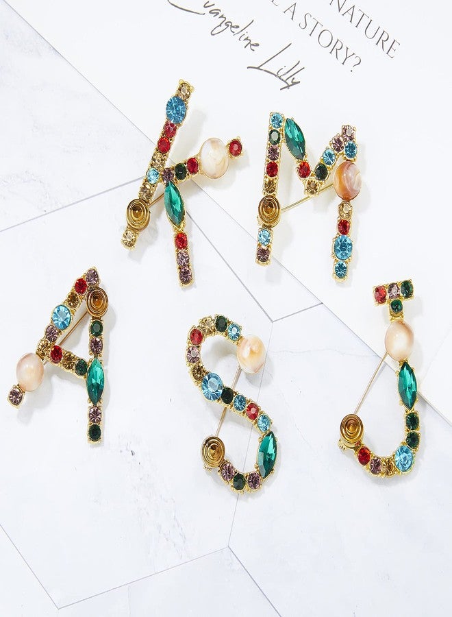 RINHOO Crystal Pearl Initial Brooch Gold Plated Enamel Colorful Letter Alphabet Breastpin Pin Jewelry for GIFTS (Gold J) - Image 4