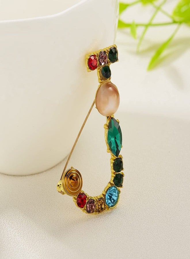 RINHOO Crystal Pearl Initial Brooch Gold Plated Enamel Colorful Letter Alphabet Breastpin Pin Jewelry for GIFTS (Gold J) - Image 2