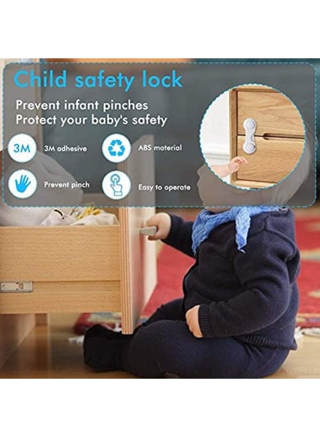 HEOATH Child Safety Cabinet Locks (10 Pack) - Baby Proofing Latches Lock for Drawers, Toilet Seat, Fridge, Oven, with 10 Extra 3M Adhesives - White - Image 2