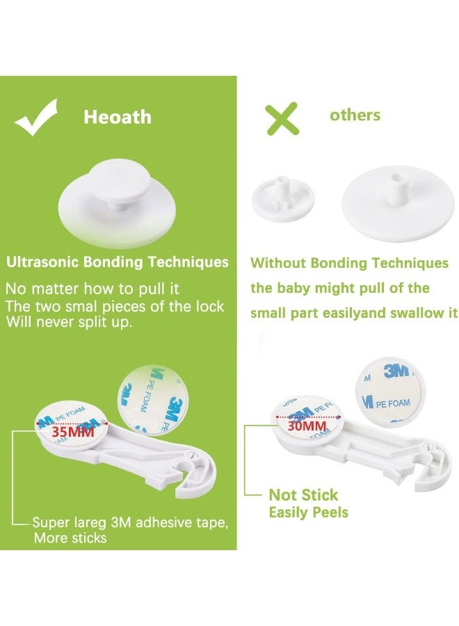 HEOATH Child Safety Cabinet Locks (10 Pack) - Baby Proofing Latches Lock for Drawers, Toilet Seat, Fridge, Oven, with 10 Extra 3M Adhesives - White - Image 3