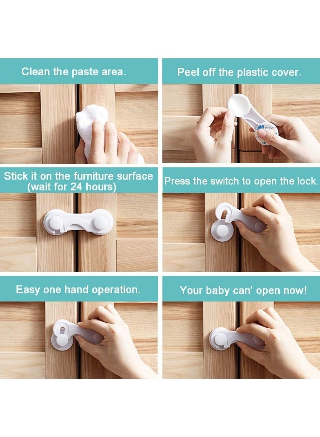 HEOATH Child Safety Cabinet Locks (10 Pack) - Baby Proofing Latches Lock for Drawers, Toilet Seat, Fridge, Oven, with 10 Extra 3M Adhesives - White - Image 4