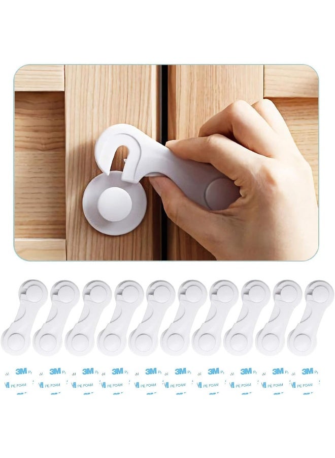HEOATH Child Safety Cabinet Locks (10 Pack) - Baby Proofing Latches Lock for Drawers, Toilet Seat, Fridge, Oven, with 10 Extra 3M Adhesives - White - Image 1