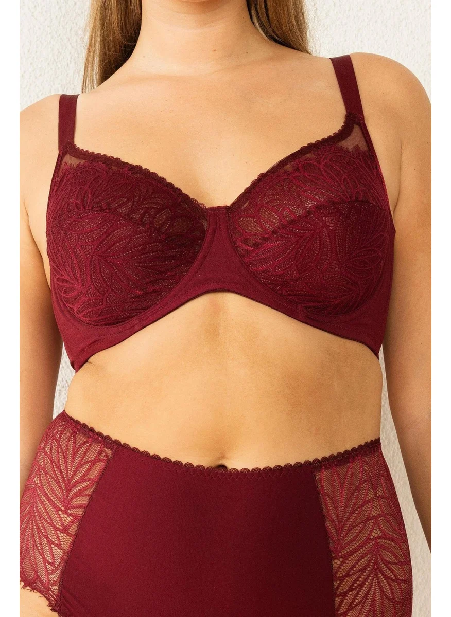 Magic Form 6485 Women's Strap Stone Lace Minimizer Bra-Burgundy