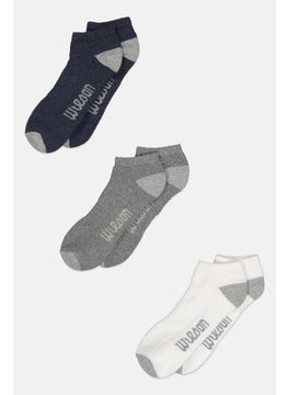 Wilson Men 3 Pairs No Show Active Socks, Grey/White/Navy  - Image 1