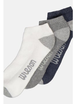 Wilson Men 3 Pairs No Show Active Socks, Grey/White/Navy  - Image 2