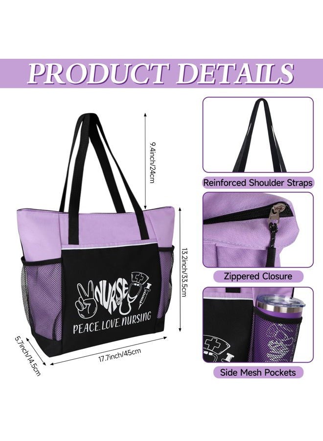 GiftPeak Peace, Love, Nursing. 2 Pieces - Nurse Gifts for Women Includes Zippered Tote Bag and Stainless Steel Insulated Tumbler, Purple, One size - Image 4