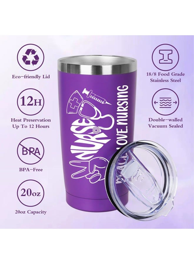 GiftPeak Peace, Love, Nursing. 2 Pieces - Nurse Gifts for Women Includes Zippered Tote Bag and Stainless Steel Insulated Tumbler, Purple, One size - Image 5