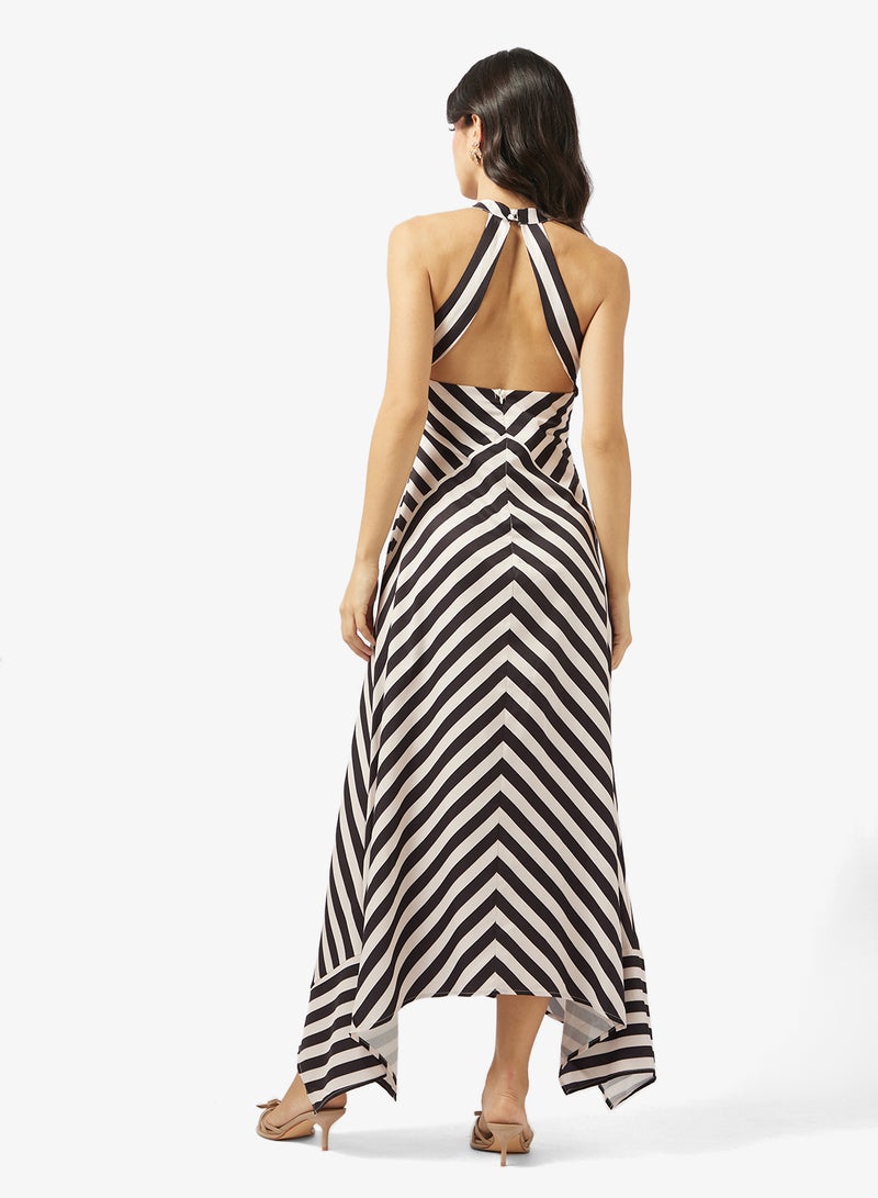 Ginger Halter Neck Monochrome Stripe A Line Dress - Image 2
