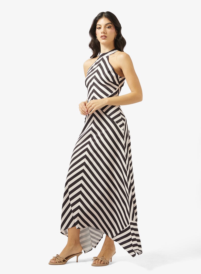 Ginger Halter Neck Monochrome Stripe A Line Dress - Image 1