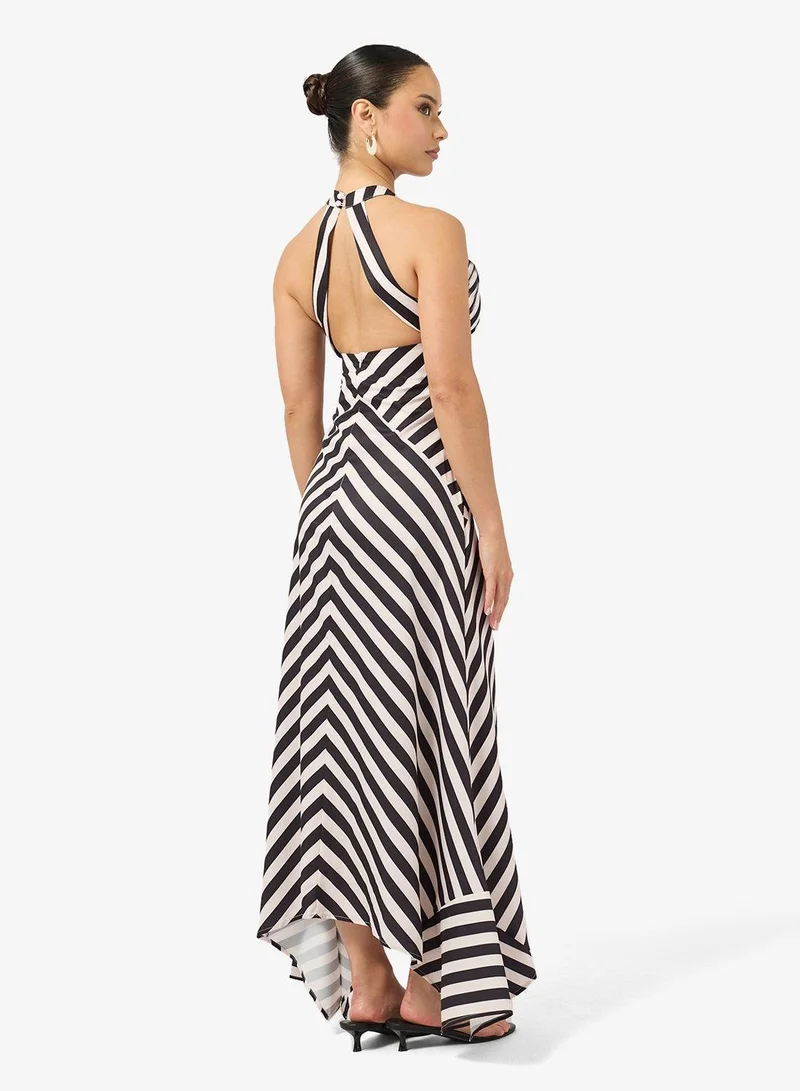 Ginger Halter Neck Monochrome Stripe A Line Dress