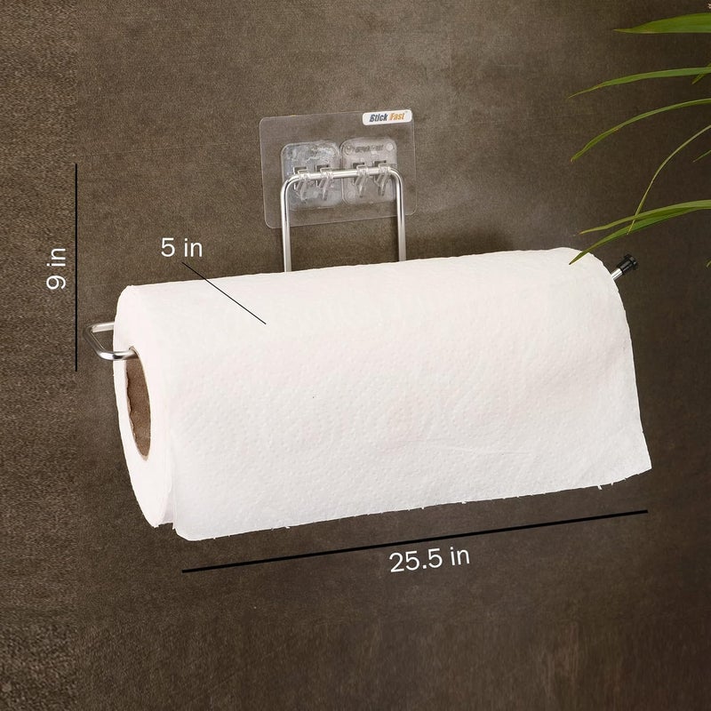 Pathavi Stainless Steel Adhesive Wall-Mounted Long Towel Hanger, Toilet Paper Holder for Kitchen & Bathroom, Stick-On Hook Rack for Napkins, Paper Towel, or Accessories, No Drilling Required (Chrome) - Image 3