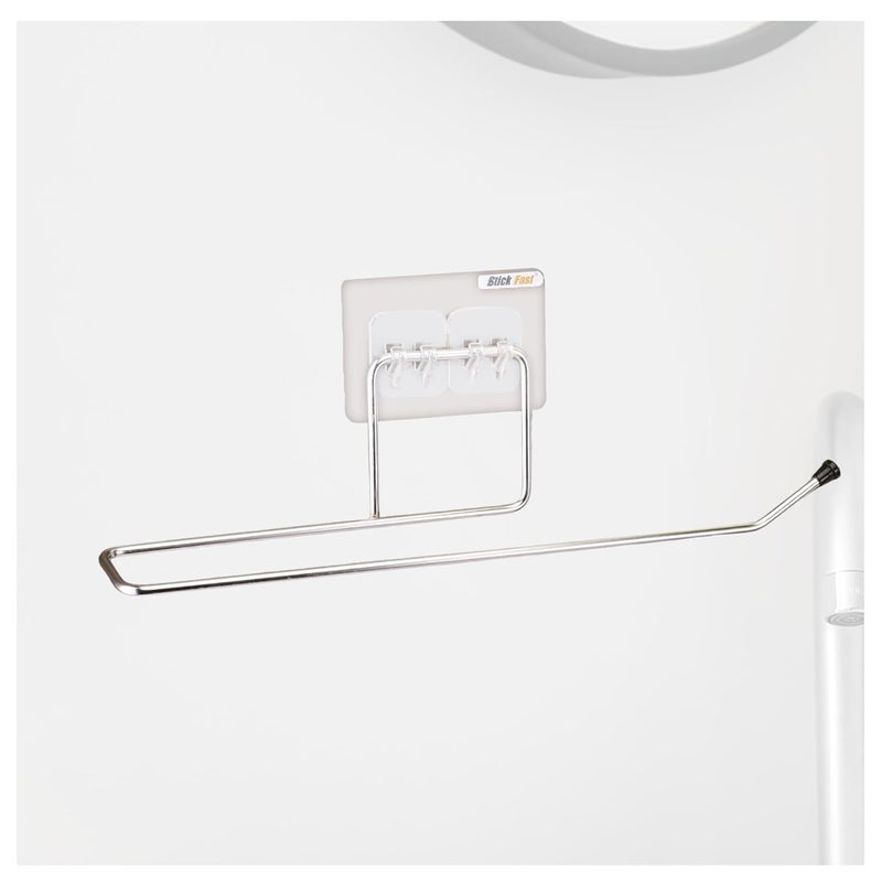 Pathavi Stainless Steel Adhesive Wall-Mounted Long Towel Hanger, Toilet Paper Holder for Kitchen & Bathroom, Stick-On Hook Rack for Napkins, Paper Towel, or Accessories, No Drilling Required (Chrome) - Image 1