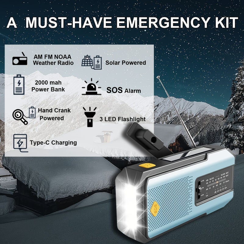 Daykit Military Green Hand Crank Solar Radio AM FM NOAA Weather Alert SOS Emergency 2000mAh Power Bank - Image 5
