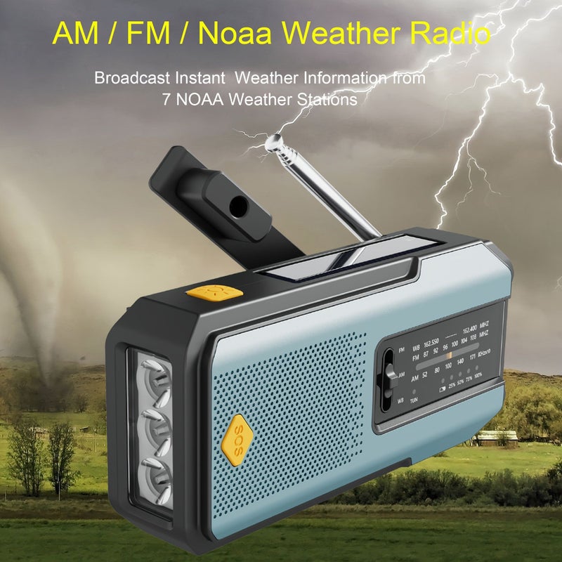 Daykit Military Green Hand Crank Solar Radio AM FM NOAA Weather Alert SOS Emergency 2000mAh Power Bank - Image 4