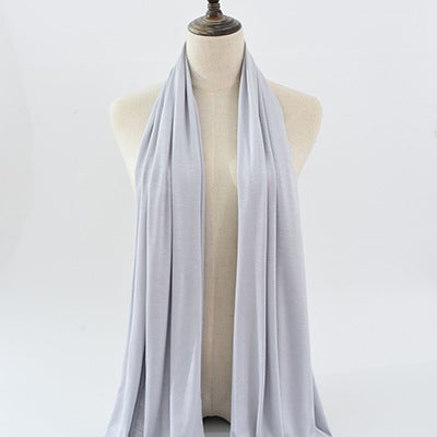 Cross-border solid color rayon sweat cloth ethnic women scarf mercerized cotton jersey headscarf long scarf wholesale 5# light gray 