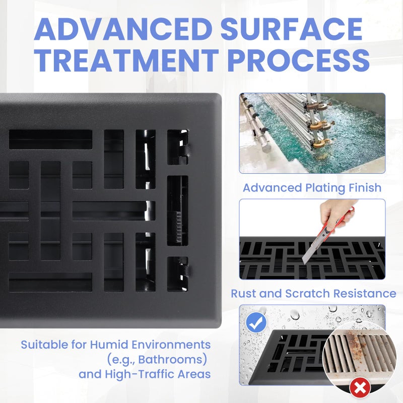 Howeall 4x10 Inches Heavy Duty Walkable Floor Register Easy Adjust Air Supply Lever Floor Vents - Seattle Design - Vent Cover for Home Floor - Matte Black - Image 3