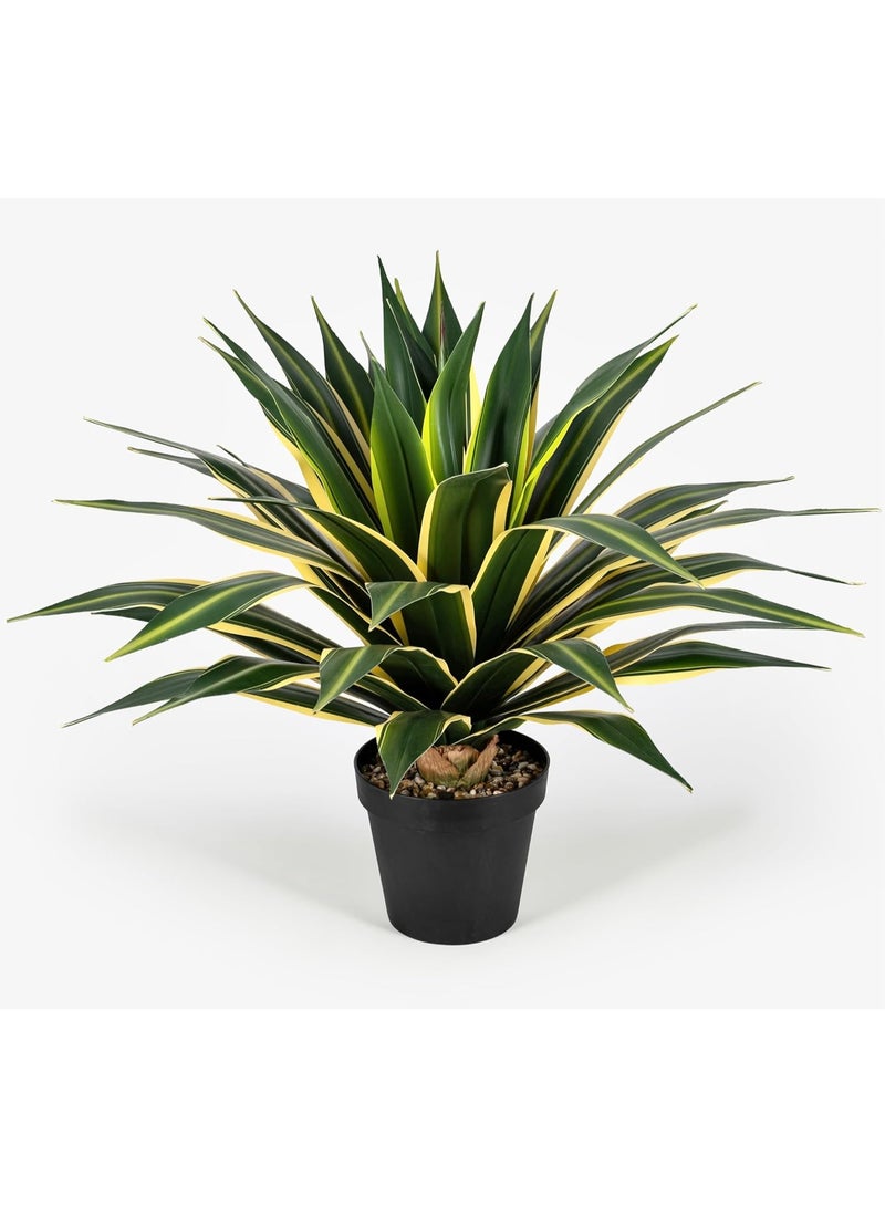LATIFA 34 Inch Tall Large Artificial Agave Plant with 45 Leaves, Forest Green with Yellow-Edges, in Pot - Image 1