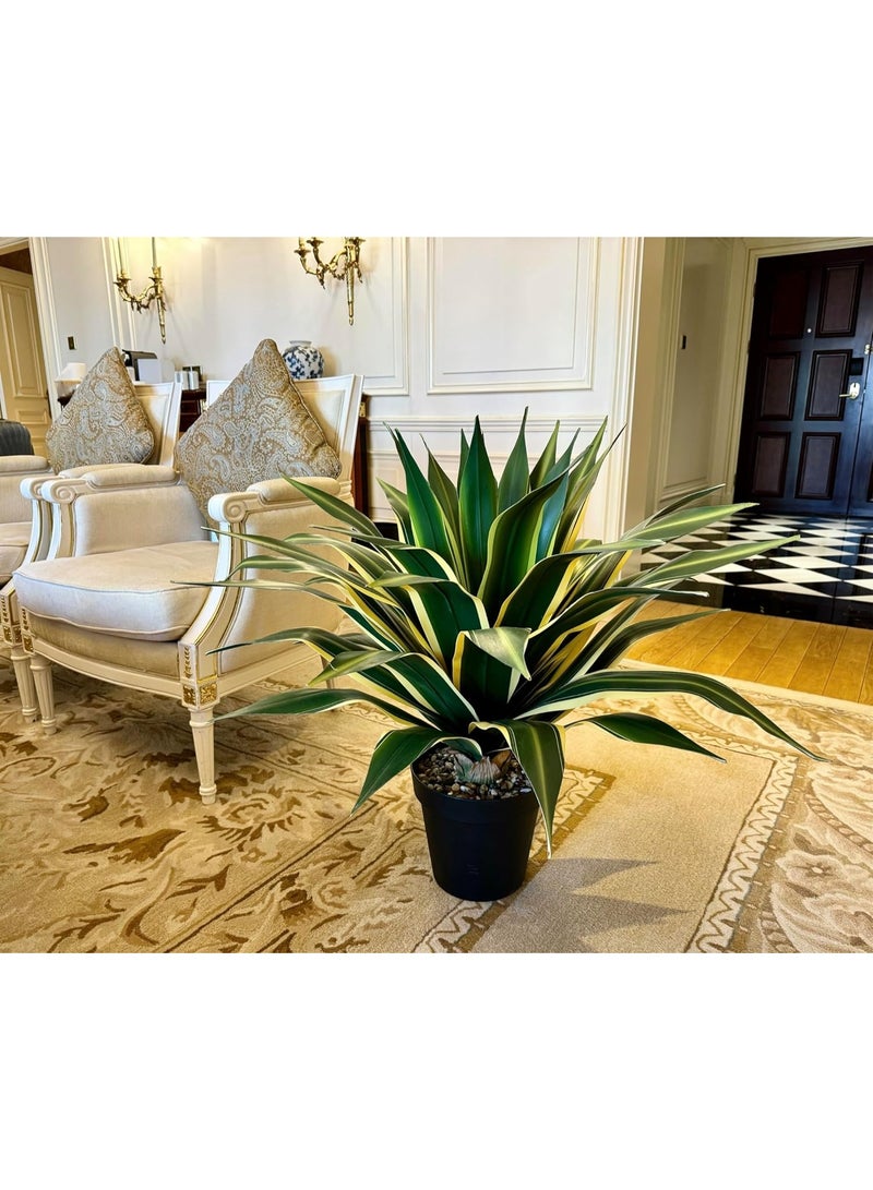LATIFA 34 Inch Tall Large Artificial Agave Plant with 45 Leaves, Forest Green with Yellow-Edges, in Pot - Image 2