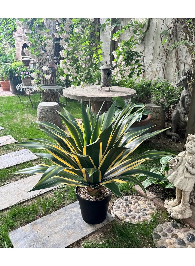 LATIFA 34 Inch Tall Large Artificial Agave Plant with 45 Leaves, Forest Green with Yellow-Edges, in Pot - Image 3