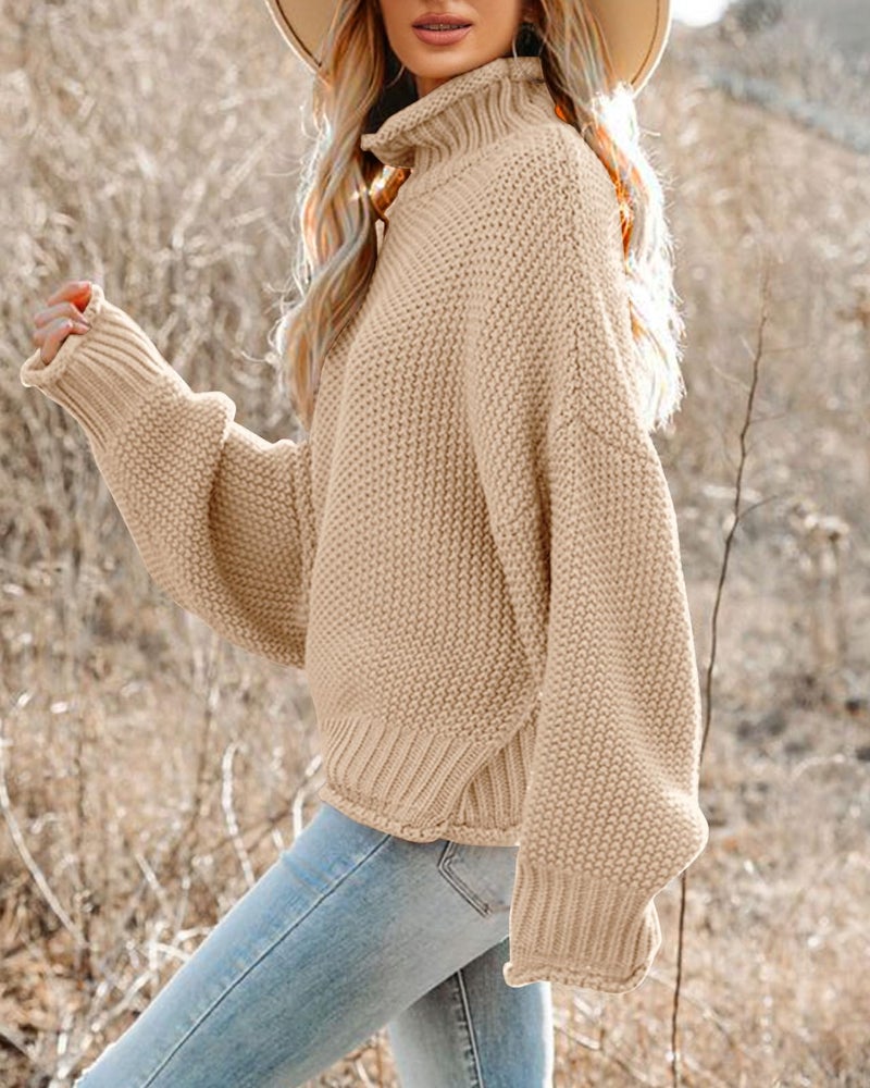 Saodimallsu Womens Turtleneck Oversized Sweaters Batwing Long Sleeve Pullover Loose Chunky Knit Jumper Light Khaki - Image 2