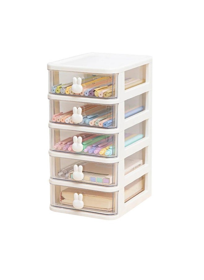 HOUSE OF QUIRK House of Quirk 5 Tier Transparent Cosmetic Jewelry Box, Office Desktop Drawer Storage Box, Plastic Multi-Layer Small Storage Box (White)  - Image 1