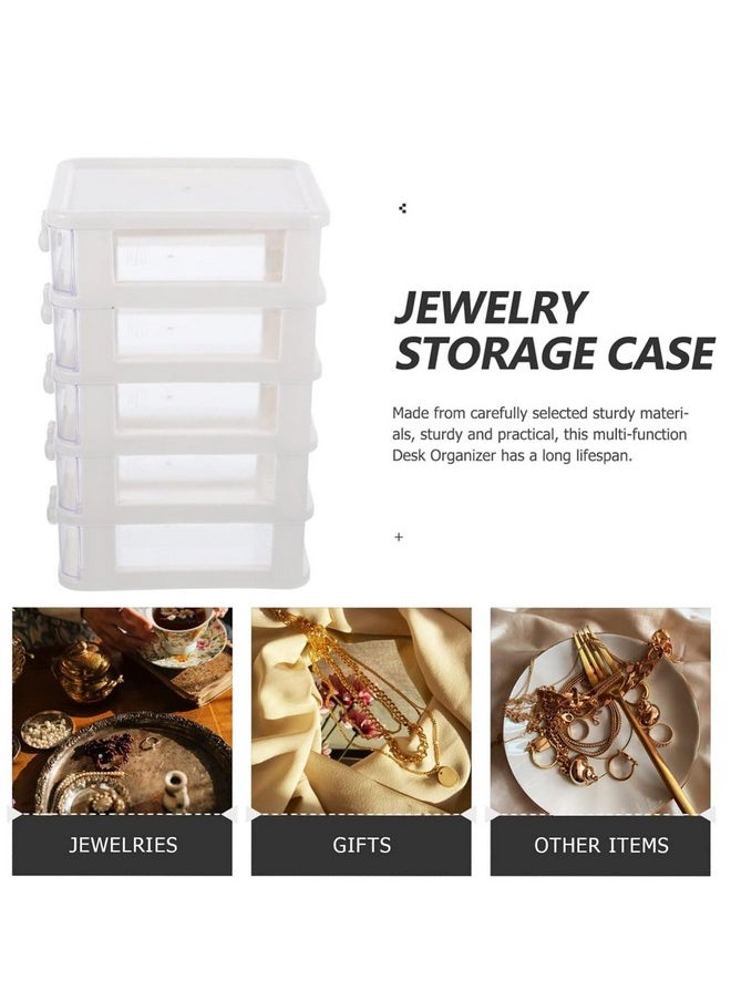 HOUSE OF QUIRK House of Quirk 5 Tier Transparent Cosmetic Jewelry Box, Office Desktop Drawer Storage Box, Plastic Multi-Layer Small Storage Box (White)  - Image 3