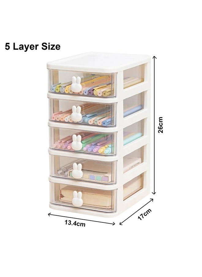 HOUSE OF QUIRK House of Quirk 5 Tier Transparent Cosmetic Jewelry Box, Office Desktop Drawer Storage Box, Plastic Multi-Layer Small Storage Box (White)  - Image 4