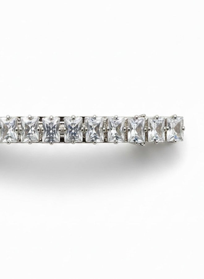 JWELLA Silver Plated American Diamond Barrette Hair Clip for Women | Clear Crystal Stylish Hair Accessory for Party & Daily Use - Image 5