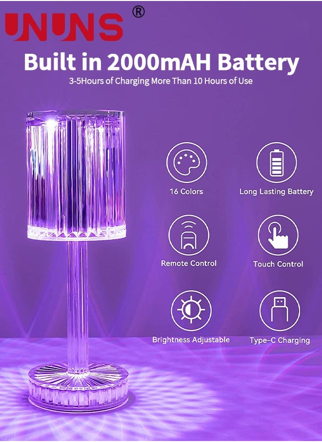 UNUNS - Crystal Lamp,Touch Table Lamp With Touch Remote Control,16 Color LED 3D Rose Diamond Lamp,USB Rechargeable,Night Lights,Bedside Lamp,Dining Room Lamp,Atmosphere Light For Bedroom/Living Room - Image 1