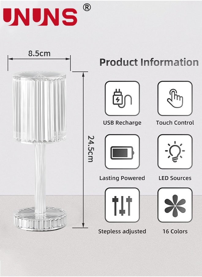 UNUNS - Crystal Lamp,Touch Table Lamp With Touch Remote Control,16 Color LED 3D Rose Diamond Lamp,USB Rechargeable,Night Lights,Bedside Lamp,Dining Room Lamp,Atmosphere Light For Bedroom/Living Room - Image 1