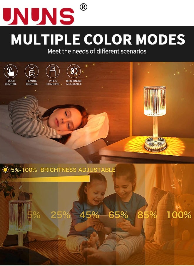 UNUNS - Crystal Lamp,Touch Table Lamp With Touch Remote Control,16 Color LED 3D Rose Diamond Lamp,USB Rechargeable,Night Lights,Bedside Lamp,Dining Room Lamp,Atmosphere Light For Bedroom/Living Room - Image 1
