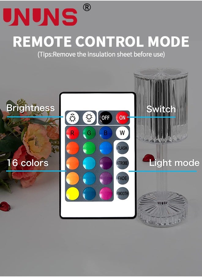 UNUNS - Crystal Lamp,Touch Table Lamp With Touch Remote Control,16 Color LED 3D Rose Diamond Lamp,USB Rechargeable,Night Lights,Bedside Lamp,Dining Room Lamp,Atmosphere Light For Bedroom/Living Room - Image 1