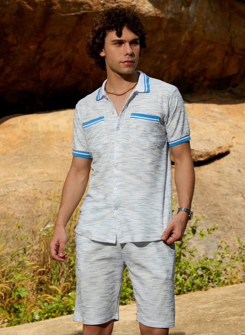 Campus Sutra Men's Azure Blue & Cloud Grey Retro Co-Ord Set