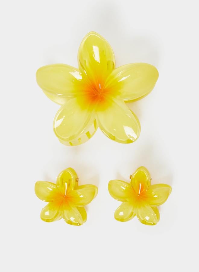 Styli Set of 3 - Yellow Flower Design Claw Clip - Image 1
