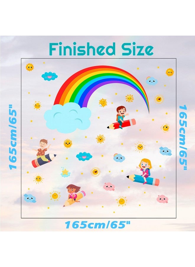Eutecado Rainbow Wall Decals Cloudy Sun Wall Stickers for Classroom, Watercolor Rainbow Cloudy Wall Decals Flying Girls Boys Wall Stickers Inspirational Art Murals for Nursery Playroom Kids Room - Image 4