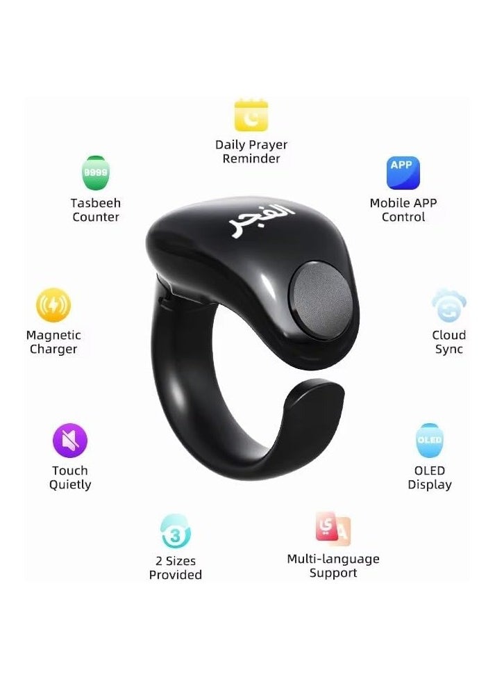 WESLAMIC Salam Smart Tasbih Ring – Digital Islamic Zikr Counter, OLED Display, App Sync, Magnetic Charging, Long Battery Life, IP67 Waterproof, Prayer Reminder  - Image 4