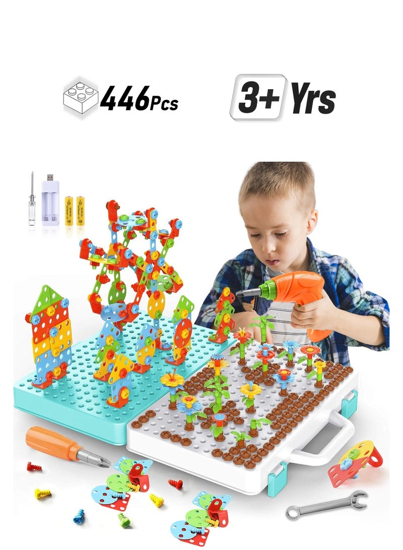 Lenamos Toys for 3 4 5 6 7 8 9 10  Year Old, Design and Drill Toy for Kid, Construction Games, Creative Engineering Building Kits, Mosaic Toy Drill Puzzle Set Educational Toys for Toddler Preschool  - Image 1